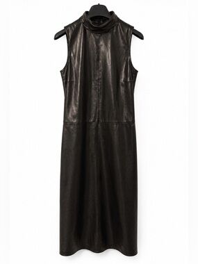 Hugo Boss Black Label 100% Lamb Leather Dress • Sleeveless Midi • Made in Italy